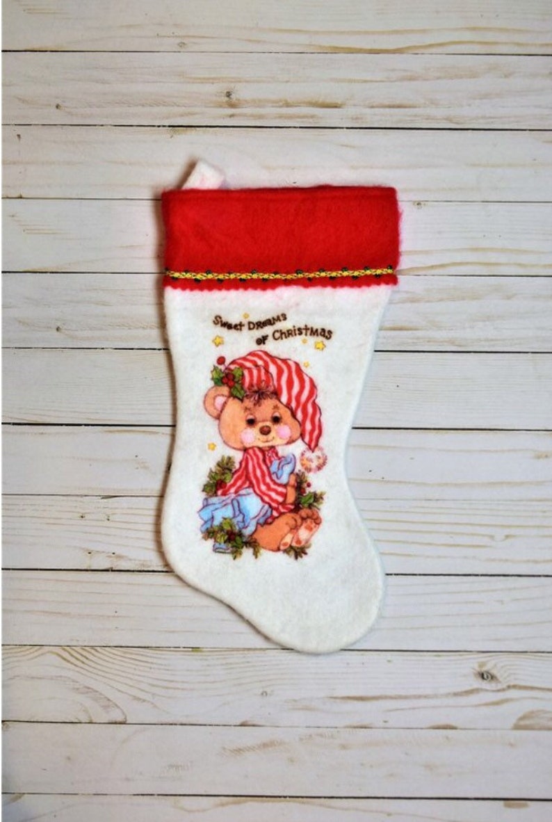 Vintage 1980s Christmas Stocking Fuzzy Stocking Furry Stocking Enesco Critter Sitters Felt Stocking Critter Sitters Christmas Stocking