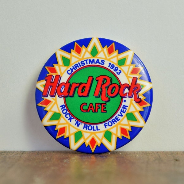 Hard Rock Cafe Pin - Vintage Hard Rock Cafe Button, Christmas Button, Collectible Pin, Vintage Advertising, Hard Rock Christmas Pin