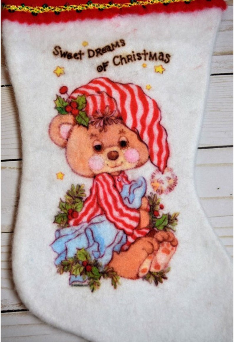 Vintage 1980s Christmas Stocking Fuzzy Stocking Furry Stocking Enesco Critter Sitters Felt Stocking Critter Sitters Christmas Stocking