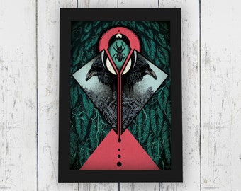 Awakening Raven 11 x 17 Print. Illustration Art Print, Bird Print, Wall Art, Wall Decor Feathers Bird