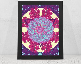 Flower Mandala 12 x 16 Illustration // Floral Wall Art // Nature Geometric // Dahlia Decorative Art Print