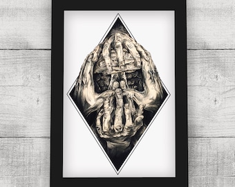 Handful Demise 11 x 17 Print, Hand drawn Illustration Art Print, Wall Art, Wall Decor, Skull