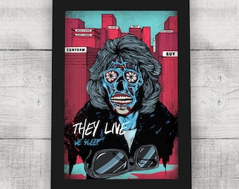 They Live We Sleep 11 x 17 Illustration Art Print // Sci-fi Horror Movie Fan Art //  Movie Poster Wall Art // John Carpenter 1988 // Obey