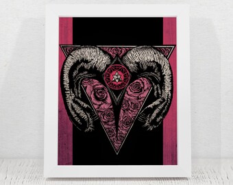 Night Queen Print 12 x 16 Print - Illustration Art Print, Ram Wall Art, Wall Decor, Horns