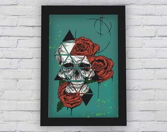 A Thorn Among Roses 11 x 17 Print - Illustration Art Print, Wall Art, Wall Decor, Skull, Roses