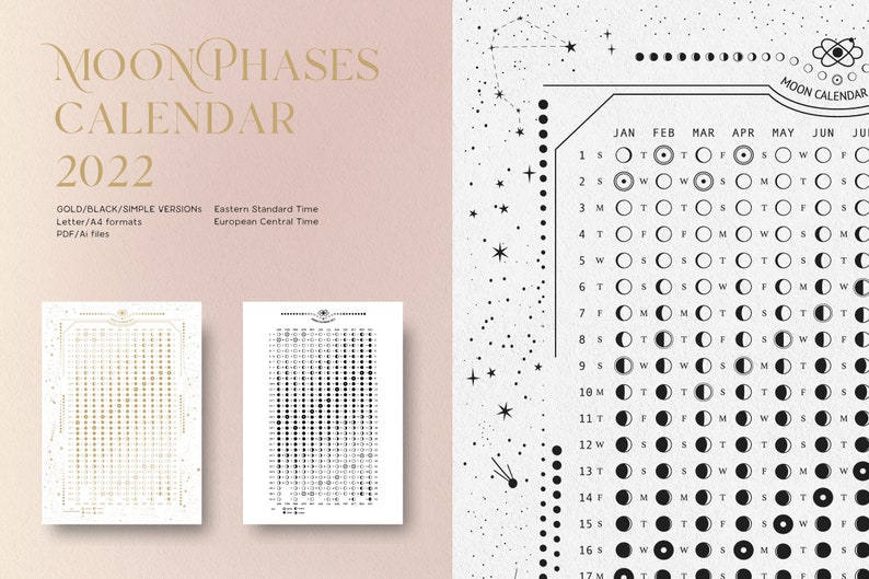 Printable 2022 moon phases calendar moon phases astrology etsy