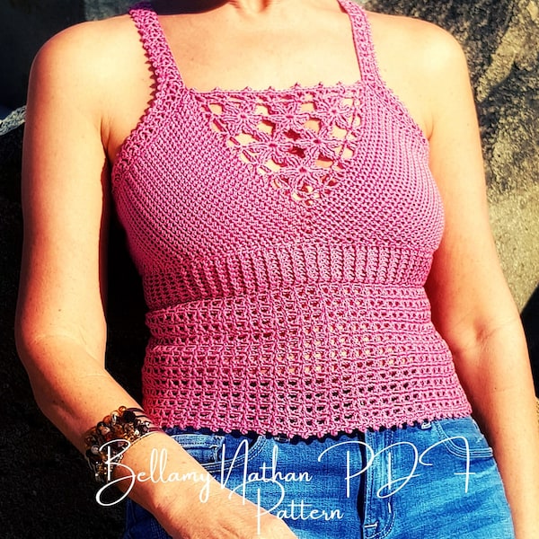 Fleur Crochet Racerback Style Top PDF Pattern, Crochet Festive Top, Crochet Crop Top, Sizes XS - L