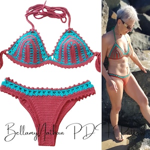 Crochet Bikini Pattern Pdf-File, &quot;Zapheira&quot; Crochet Bikini Top & Crochet Brazilian Bottom, Sizes XS, S, M, L