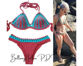 Crochet Bikini Pattern Pdf-File, "Zapheira" Crochet Bikini Top & Crochet Brazilian Bottom, Sizes XS, S, M, L