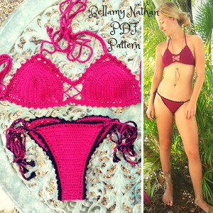 Crochet Bikini Pattern, &quot;Electra&quot; Crochet Bikini Bra, Crochet Brazilian Style Bottom with Adjustable Cheeky Scrunch Butt Sizes XS to L