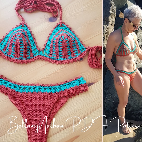 Crochet Bikini Pattern Pdf-File, "Zapheira" Crochet Bikini Top & Crochet Brazilian Bottom, Sizes XS, S, M, L