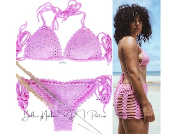 Crochet Bikini Pattern & Crochet Skirt Pattern, "Aphrodite" Crochet Bikini Bra Top, Crochet Brazilian Style Bottom, Crochet Boho Beach Skirt