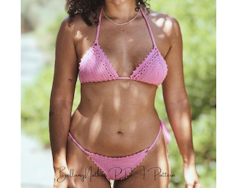 Crochet Bikini Pattern, "Aphrodite" Crochet Bikini Brazilian Style with Adjustable Cheeky Scrunch Butt Sizes XS to L