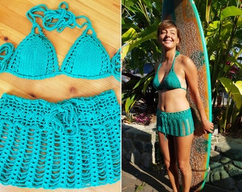 Crochet Pdf Bikini Bra Pattern & Crochet Skirt Pattern,"Tigerlily" Crochet Bikini Bra with matching Crochet Boho Skirt Sizes XS to L