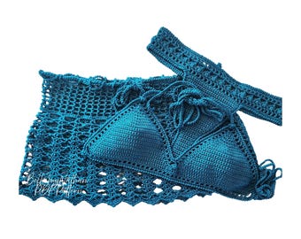 Crochet Bikini Pattern, Thong Bottom & Skirt, Size XS to L (PDF Pattern)