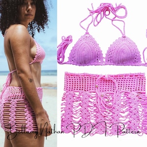 Crochet Bikini Bra Pattern & Crochet Boho Skirt Pattern, "Aphrodite"  Sizes XS to L