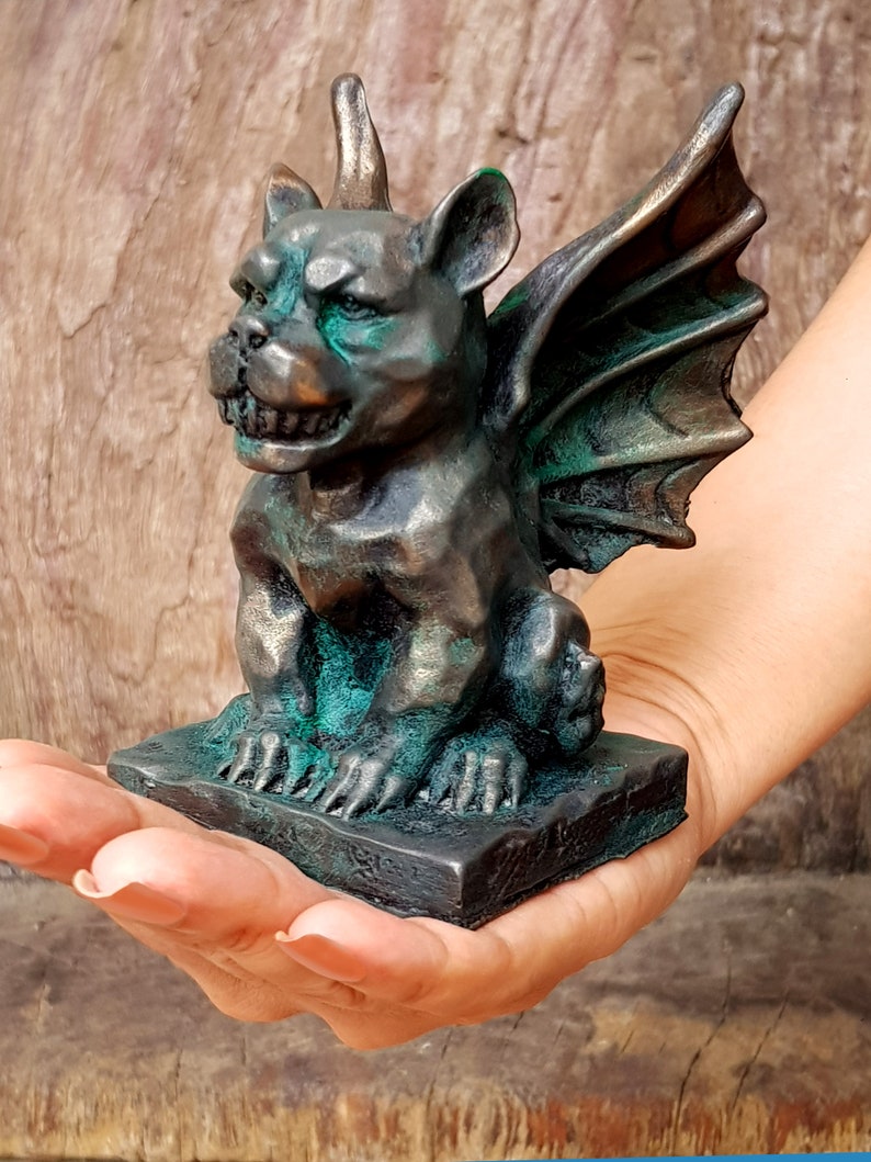 Bronze Gargoyle Statue Engraved Notre Dame Garden Statue Etsy