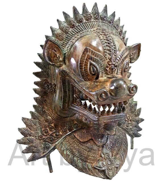 Khmer Bronze Lion Head Metal Sculpture Art Wall Garden Sculptures Singha Hanging Outside Decor