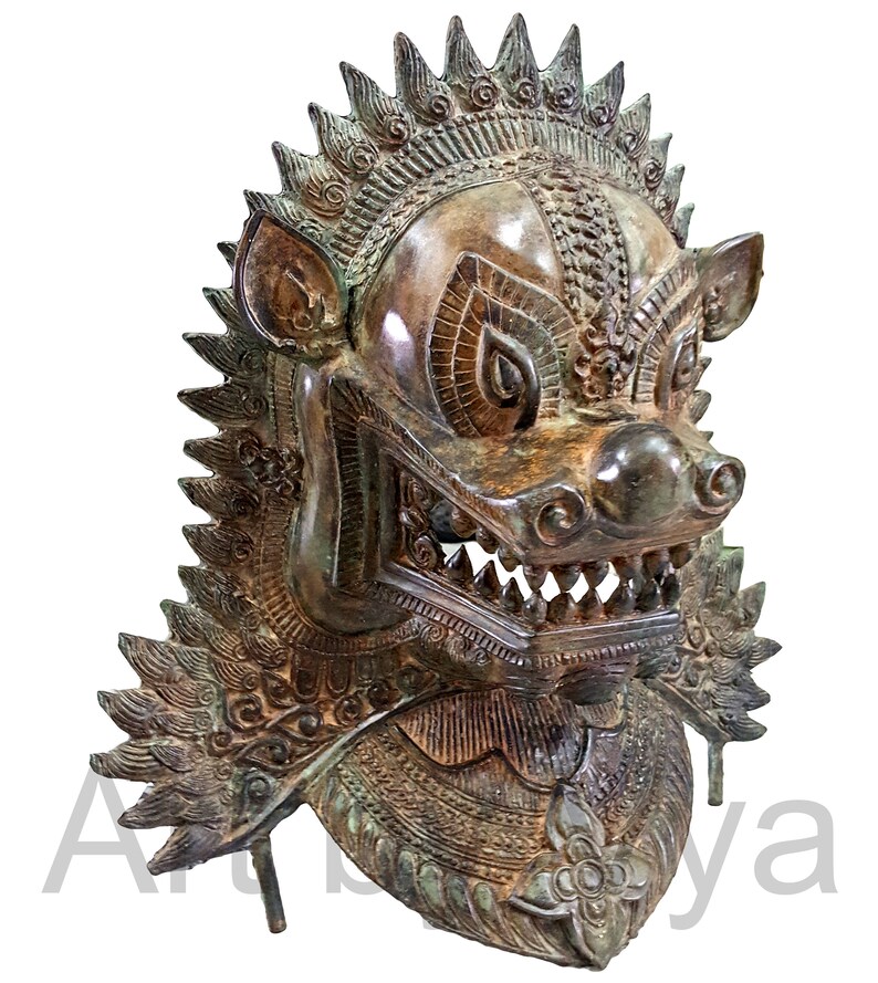 Khmer Bronze Lion Head Metal Sculpture Art Wall Garden Sculptures Singha Hanging Outside Decor