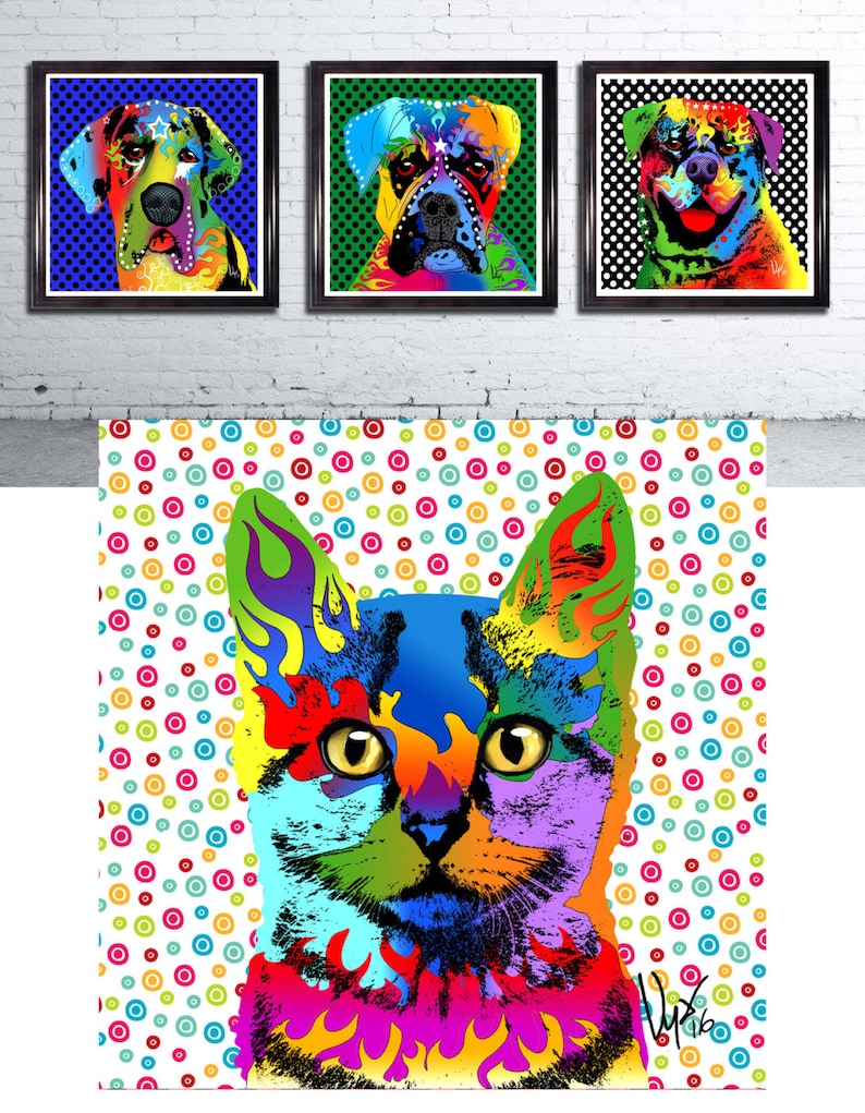 Pop art painting Custom dog art Custom cat portrait Custom pet art,Custom pet painting Cat lover gift Custom cat portraits Custom gift
