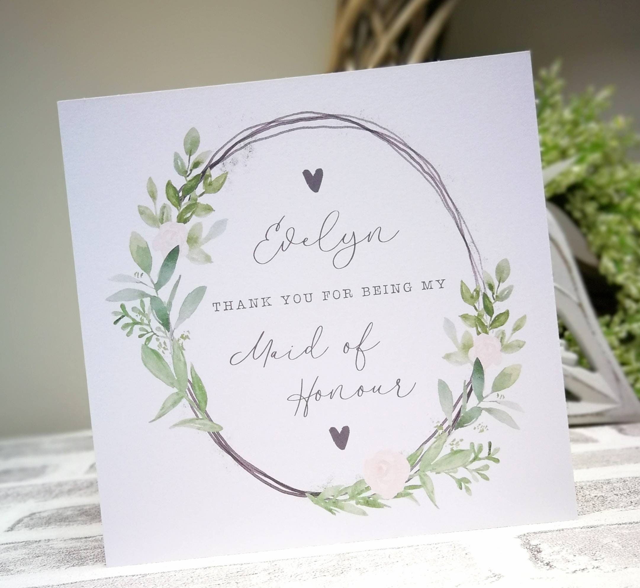 Personalised Thank You For Being My Maid, Matron Or Man Of Honour Card. Rustic, Botanical, Country Floral