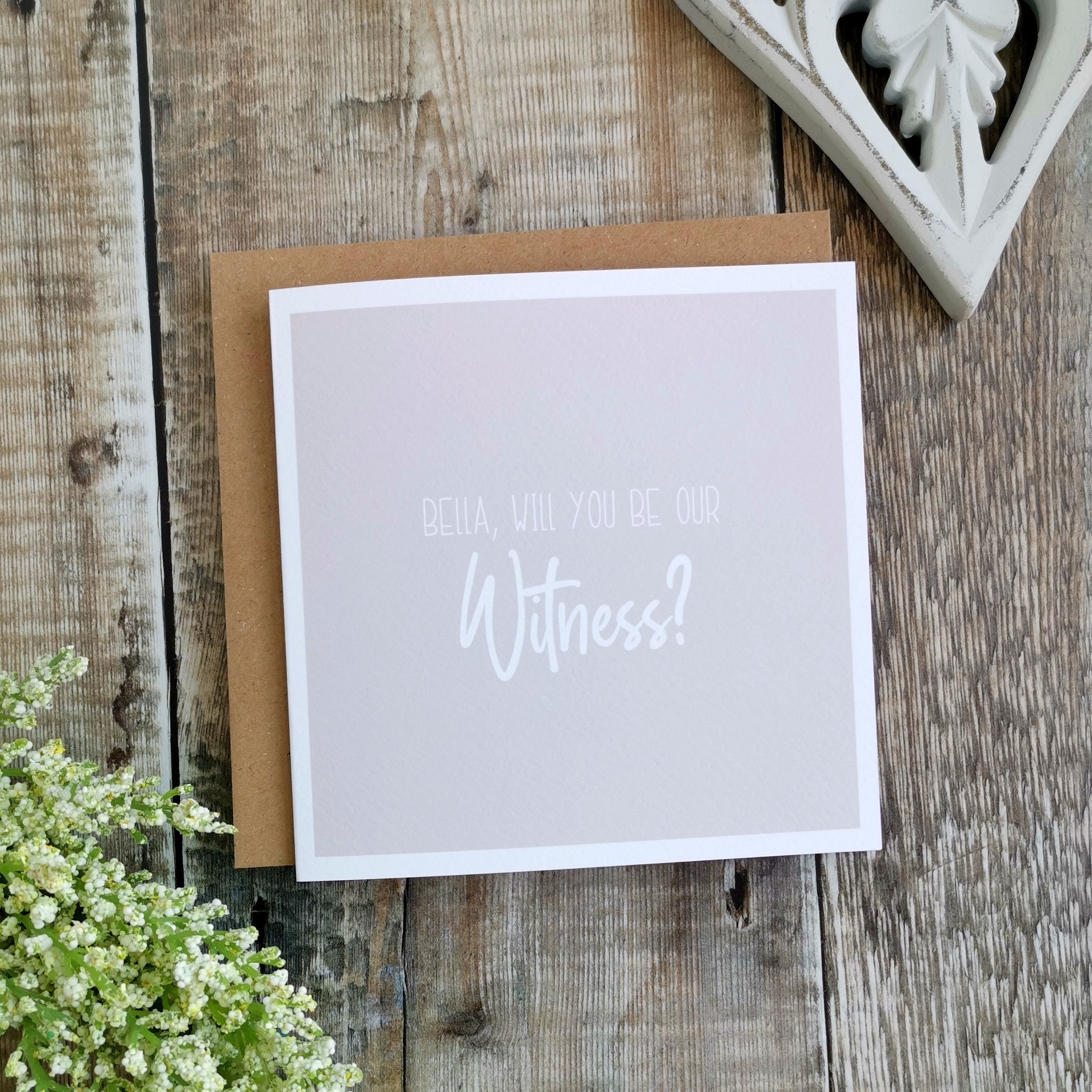 Personalised Will You Be Our Witness? Wedding Card. Beige-Grey, Neutral, Modern, Natural, Minimalist Wedding Card