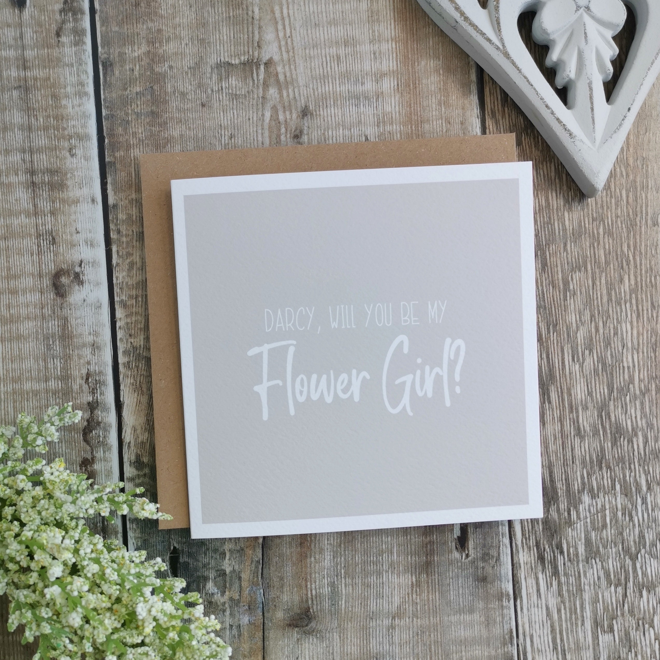 Personalised Will You Be My Flower Girl, Boy Or Child? Wedding Card. Beige-Grey, Neutral, Modern, Natural, Minimalist Wedding Card