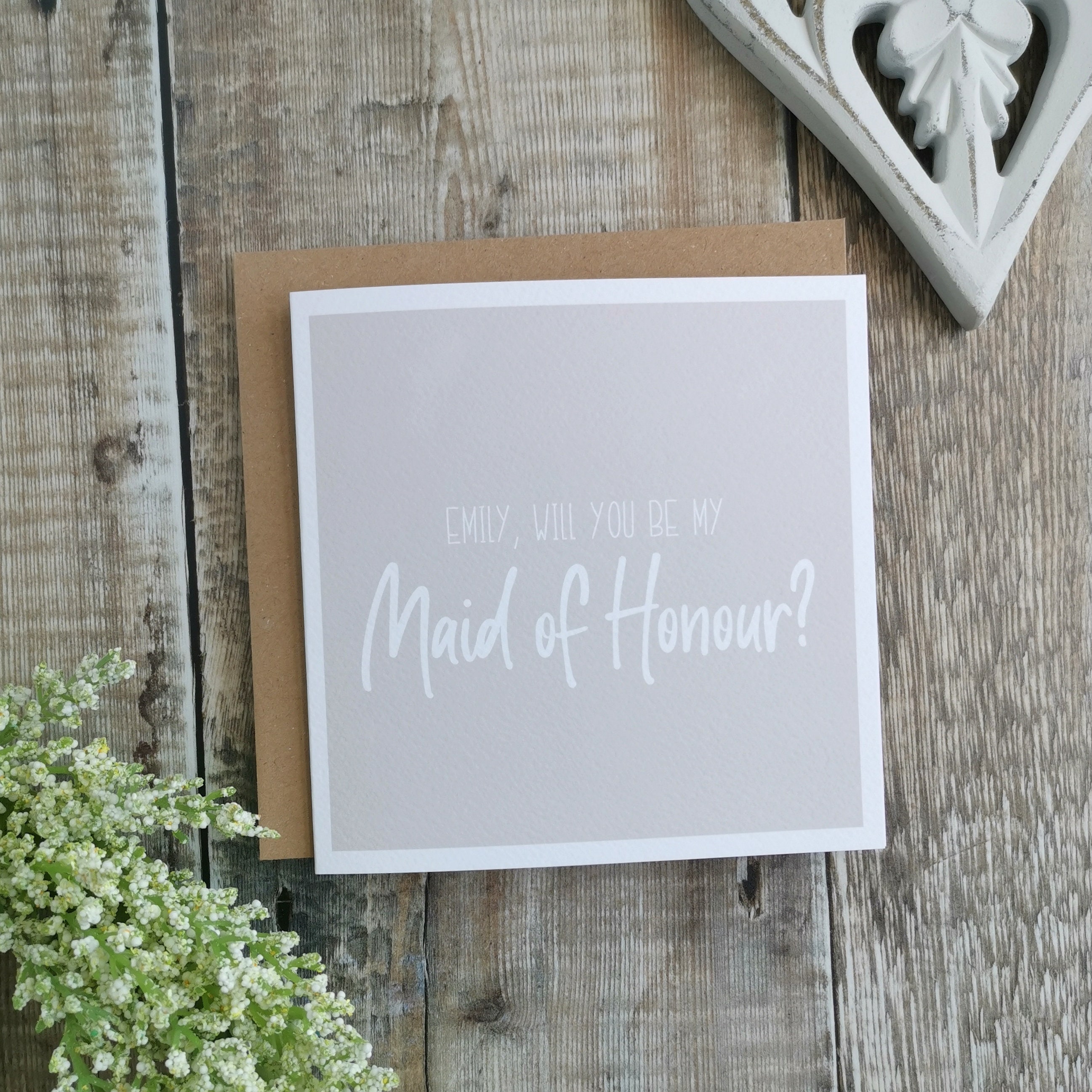 Personalised Will You Be My Maid, Matron, Man, Or Person Of Honour Card. Beige-Grey, Neutral, Modern, Natural, Minimalist Wedding Card