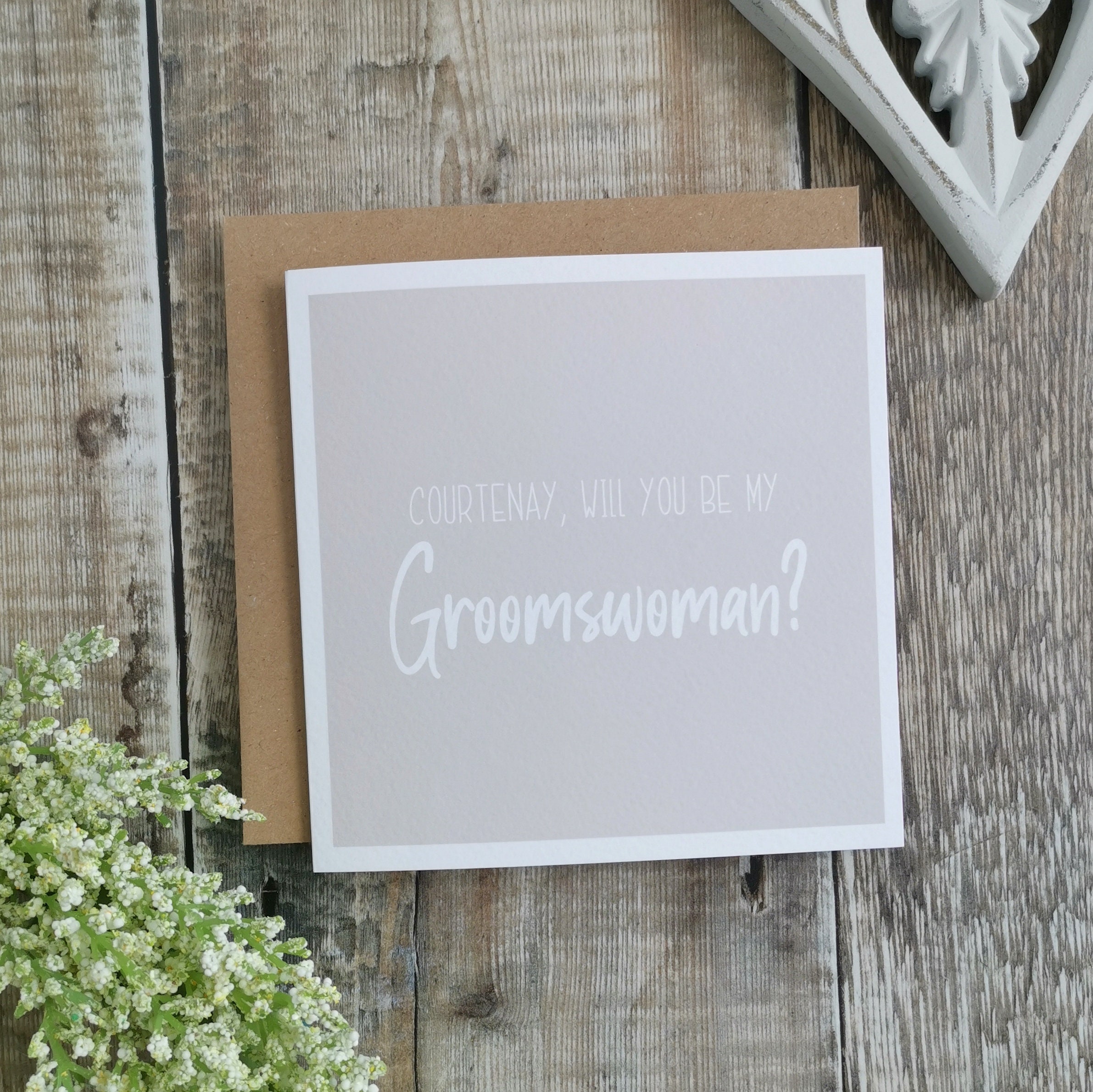 Personalised Will You Be My Groomsman, Groomswoman, Groomsmaid Wedding Card. Beige-Grey, Neutral, Modern, Natural, Minimalist Wedding Card