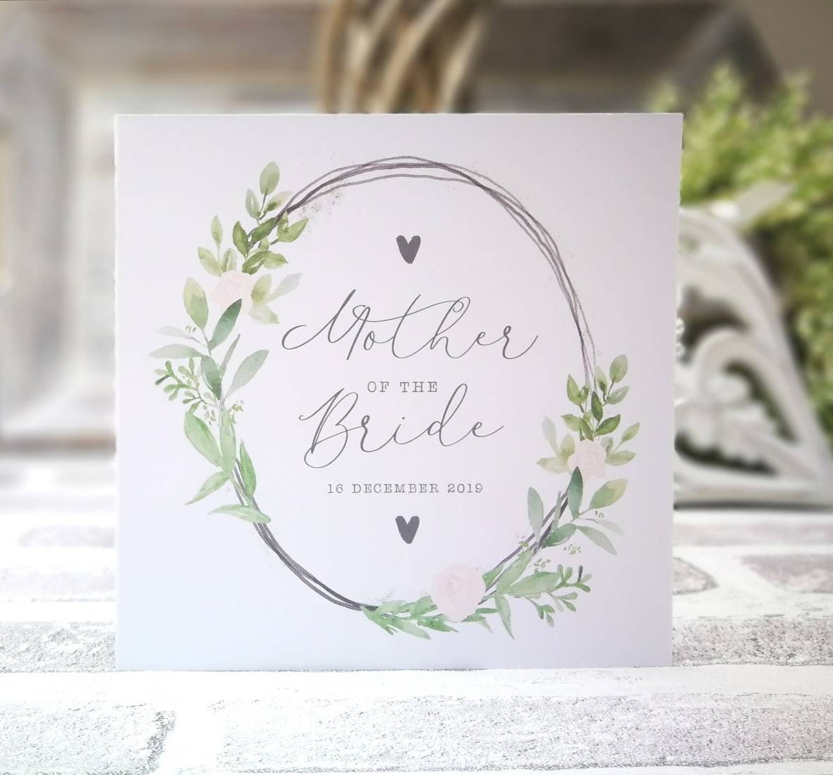 Personalised Mother/Parents Of The Bride Card. Rustic, Greenery, Botanical, Country Floral Mother Bride Or Groom Print Gift