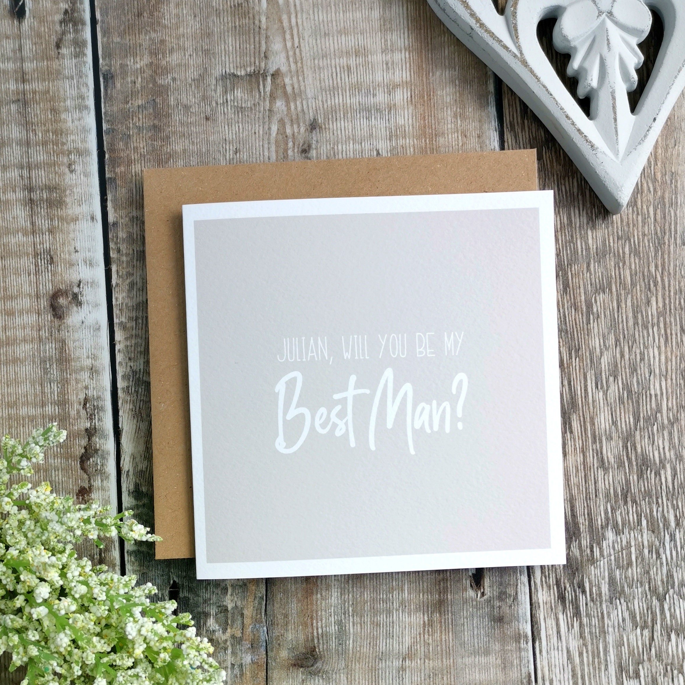 Personalised Will You Be My Best Man Or Woman? Wedding Card. Beige-Grey, Neutral, Modern, Natural, Minimalist Wedding Card