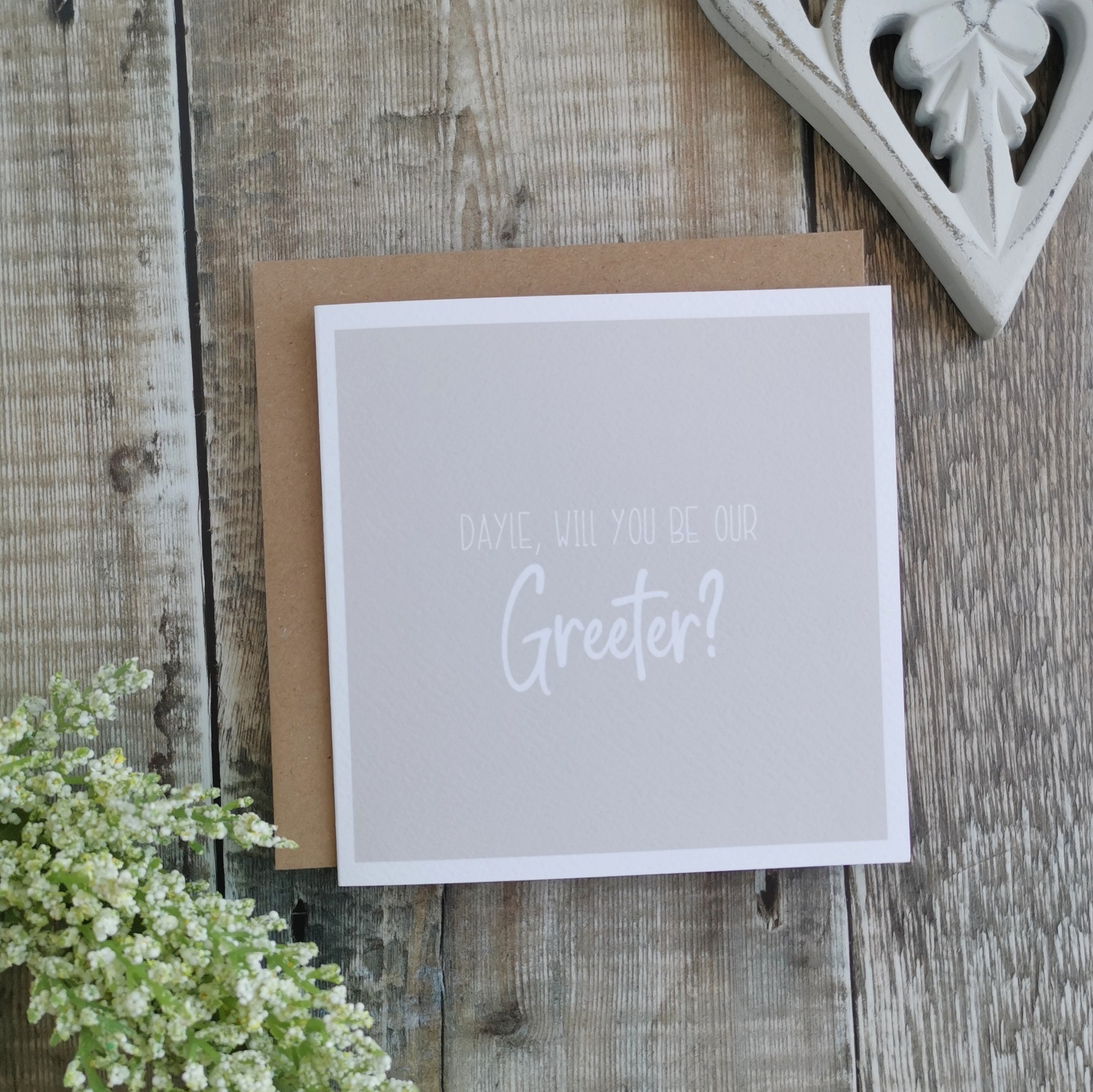 Personalised Will You Be Our Usher Or Greeter? Wedding Card. Beige-Grey, Neutral, Modern, Natural, Minimalist Wedding Card