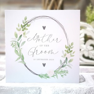 Personalised mother / parents of the groom card. Rustic, greenery, botanical, country floral card. Mother of the Bride or Groom print gift.
