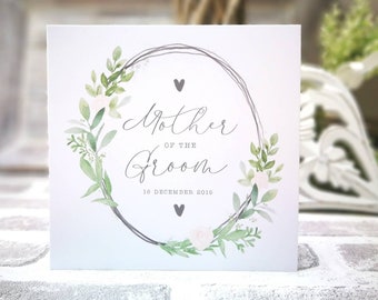 Personalised mother / parents of the groom card. Rustic, greenery, botanical, country floral card. Mother of the Bride or Groom print gift.