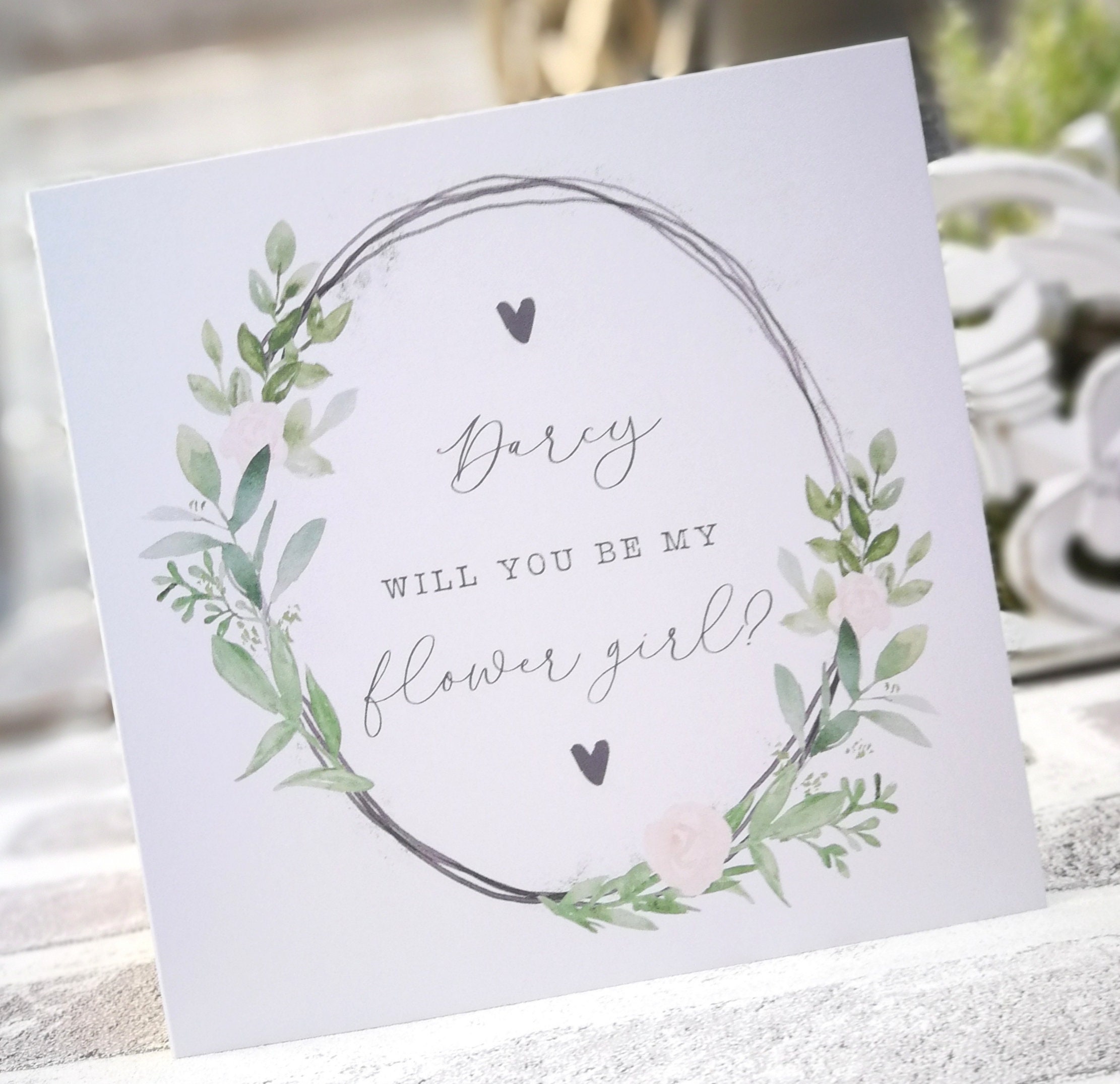 Personalised Will You Be My Flower Girl/Boy Wedding Card. Rustic, Greenery, Botanical, Country Floral