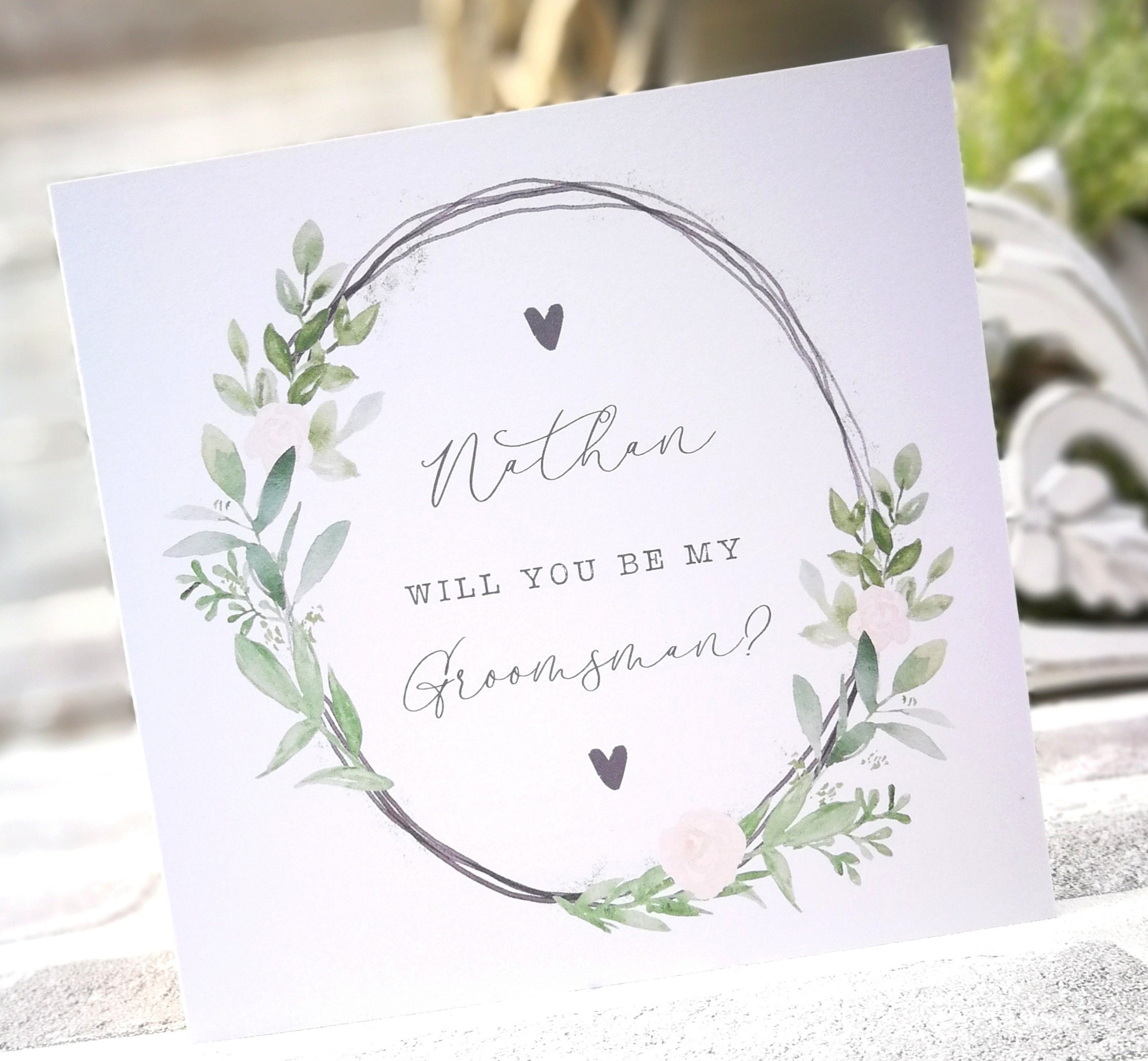 Personalised Will You Be My Groomsman/Groomswoman Wedding Card. Rustic, Greenery, Botanical, Country Floral