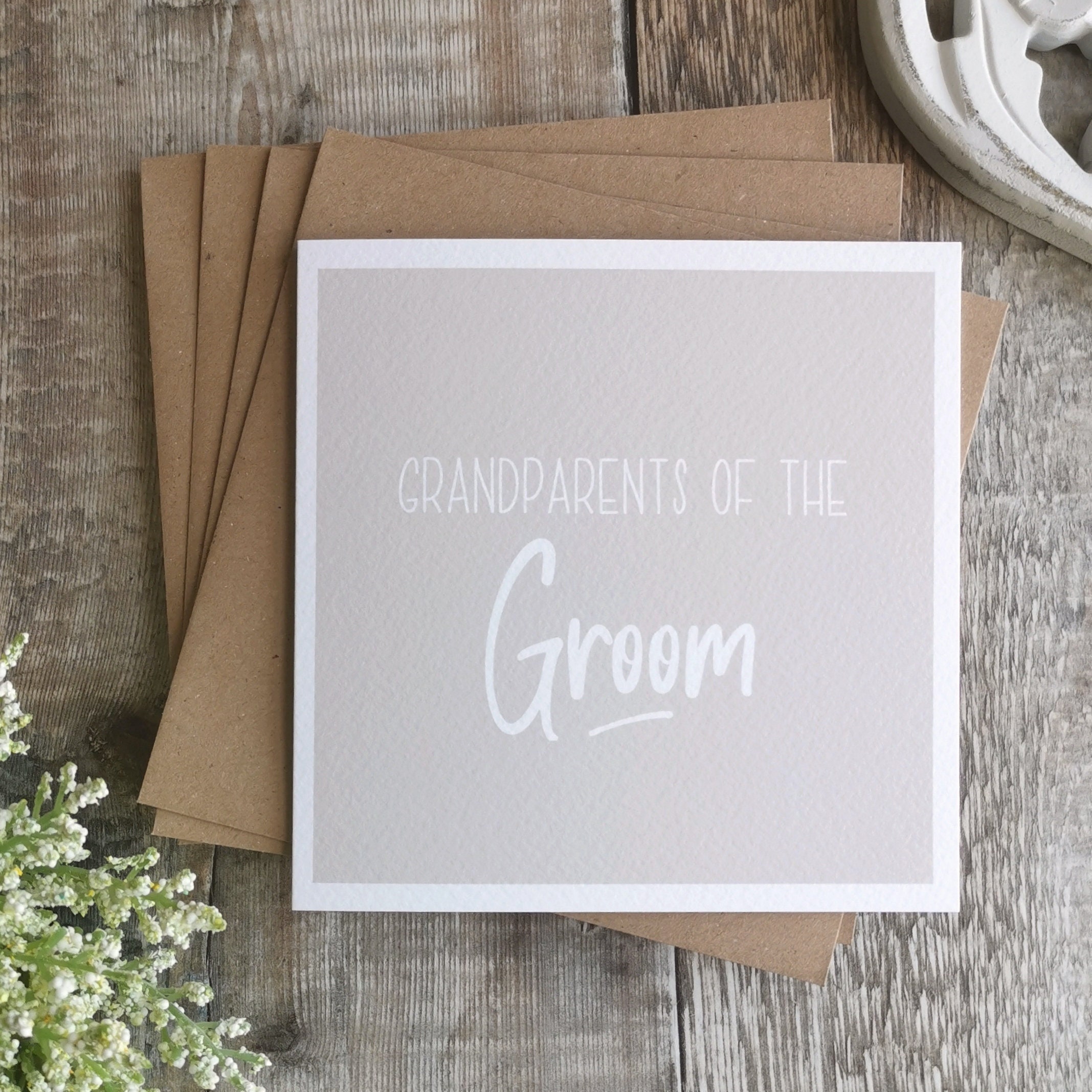 Grandparents, Grandmother, Grandfather Of The Groom Wedding Greeting Card. Beige-Grey, Neutral, Modern, Natural, Minimalist