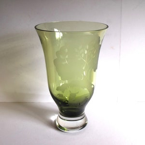 Green Art Glass Vase by C. Byrne, 22cm Tall
