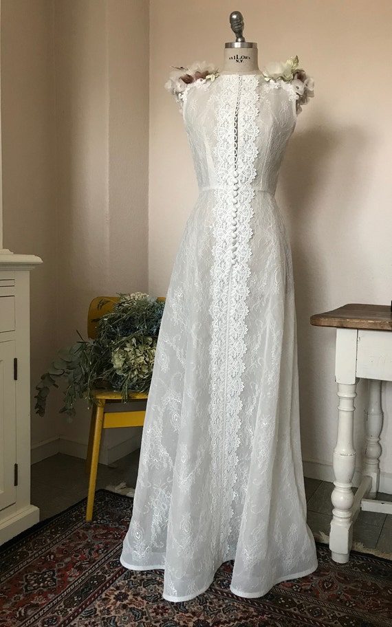 Lightweight Wedding Dress Lace Silk Size 36 S In Vintage Style Etsy
