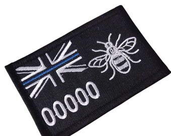 Thin Blue Line UK Flag Embroidered Patch, Manchester Bee