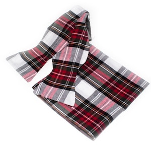Mens Red White Tartan Dress Stewart Bow Tie Self Tie Hanky Set R04