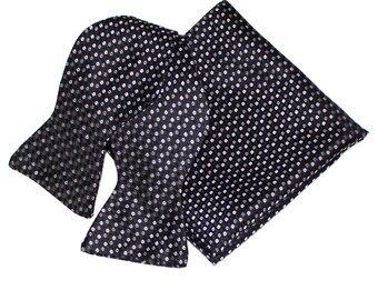 Black White Woven Striped Classic Slim Skinny Tie Hanky Cufflinks Set