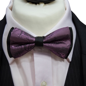 Men&#39;s Purple Black Paisley Bow Tie For Wedding Formal Event