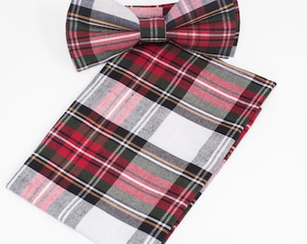 Men&#39;s Dress Stewart Tartan Tie Bow  And Hanky set Tie Adjustable Neckwear Necktie Dad Father Gift