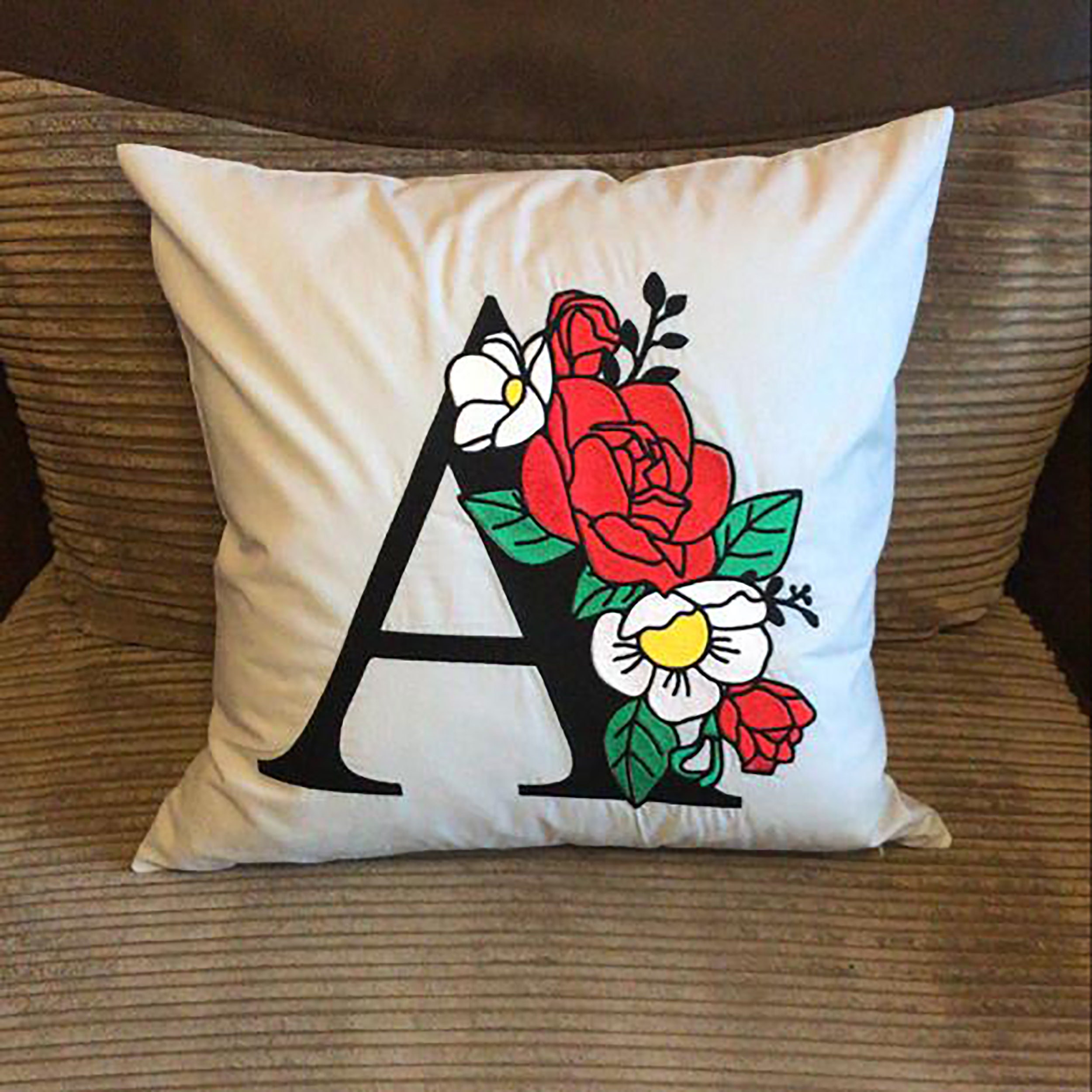 Personalised embroidery pillow case cover letter and flowers Etsy