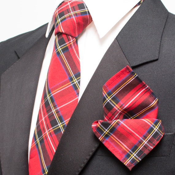 NEW> Royal TARTAN Red/Green Polyester Mens Skinny Tie & Hanky Set-2.5"=6cm Width NEW> Royal TARTAN Red/Green Polyester Mens Skinny Tie & Hanky Set-2.5"=6cm Width