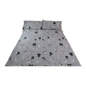100% Cotton Bedding Single Duvet Set With 2 Pillows Grey With Cute Dogs