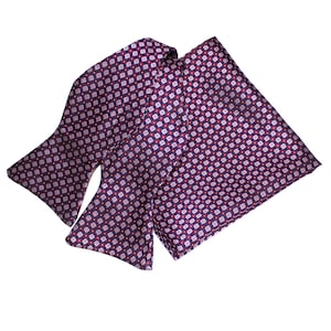 Mens Navy and Pink Squares Bow Tie Self Tie Hanky Neckwear Set