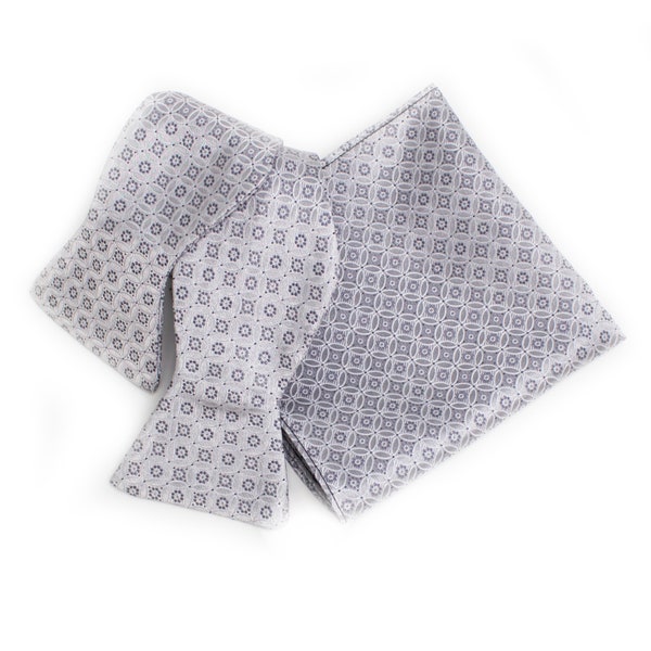 Mens Silver Grey Circles Squares Bow Tie Self Tie Hanky Neckwear Set