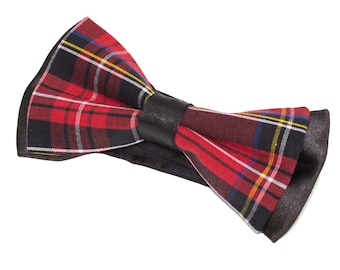 Men's Royal Stewart Tartan Bow Tie Black Background Pretied Adjustable Necktie Neckwear R05